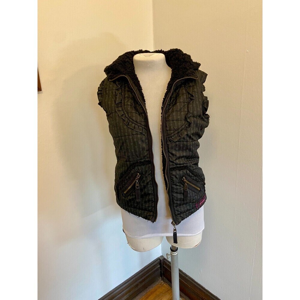 Y2K Vintage Billabong Puffer Vest Medium Black Small Hooded Quilted Boho Pattern